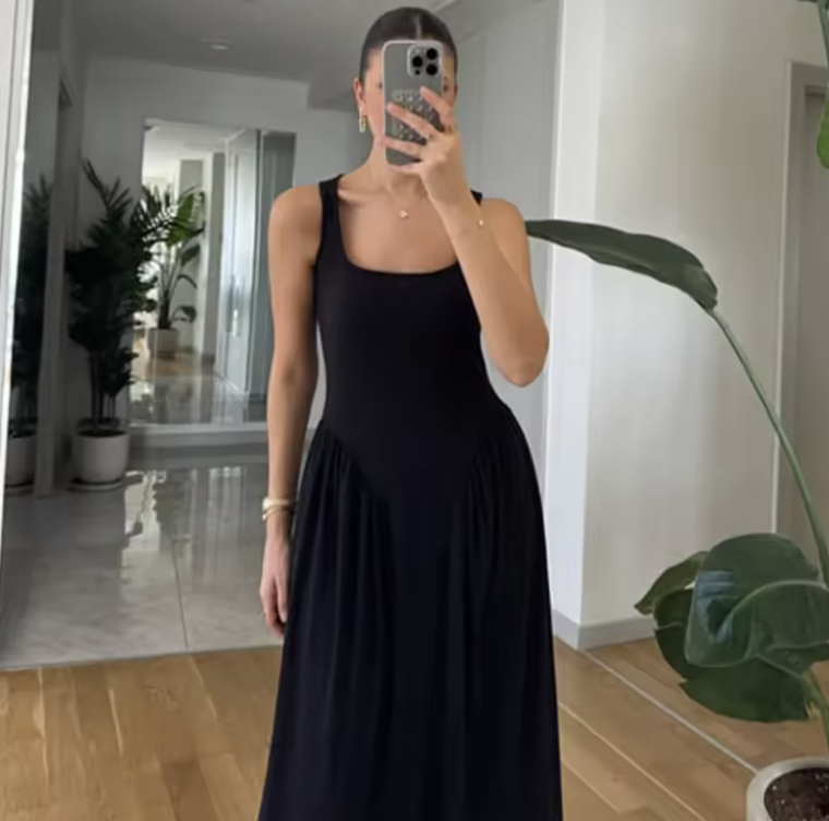 Minimalist Retro Square Neck Dress