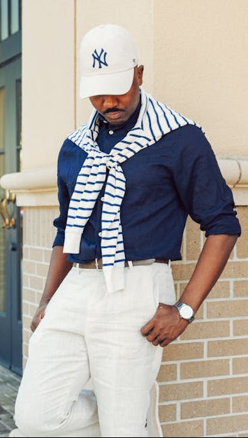 @danielosei in the Oxford Navy Overshirt